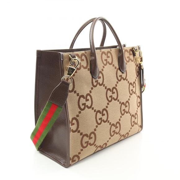 Gucci Jumbo GG Tote Bag Canvas Leather Beige Brown - Picture 2 of 7